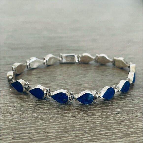 Vintage 950 Silver Blue Lapis Bracelet - Picture 4 of 7